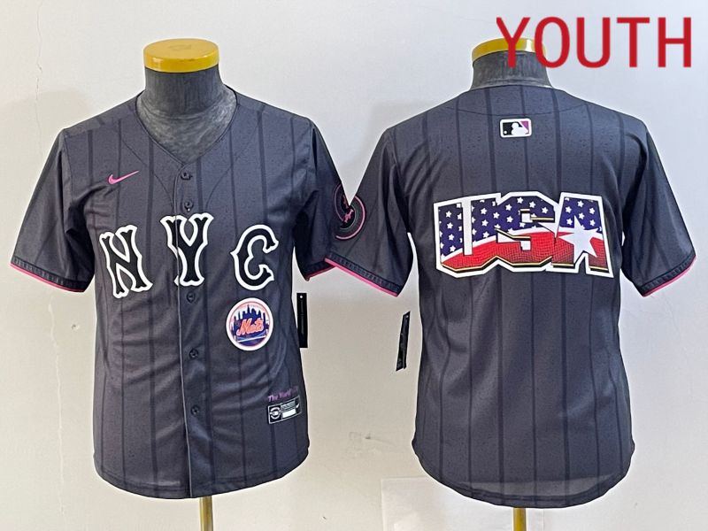 Youth New York Mets Blank Black City Edition 2024 Nike MLB Jersey style 4->youth mlb jersey->Youth Jersey